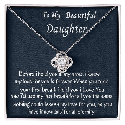 To My Beautiful Daughter Love Knot  Necklace, Birthday Gift For Her, Graduation Gift For My Beautiful Daughter, Custom Name Necklace, Mom To Daughter Gift.