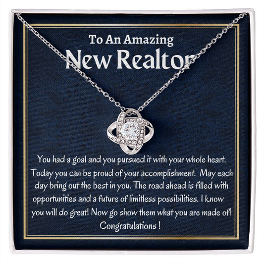 To An Amazing New Realtor Love Knot Necklace, New Realtor Congratulations Gift, Jewelry Gift For Amazing New Realtor, Meaningful Gift For Her.