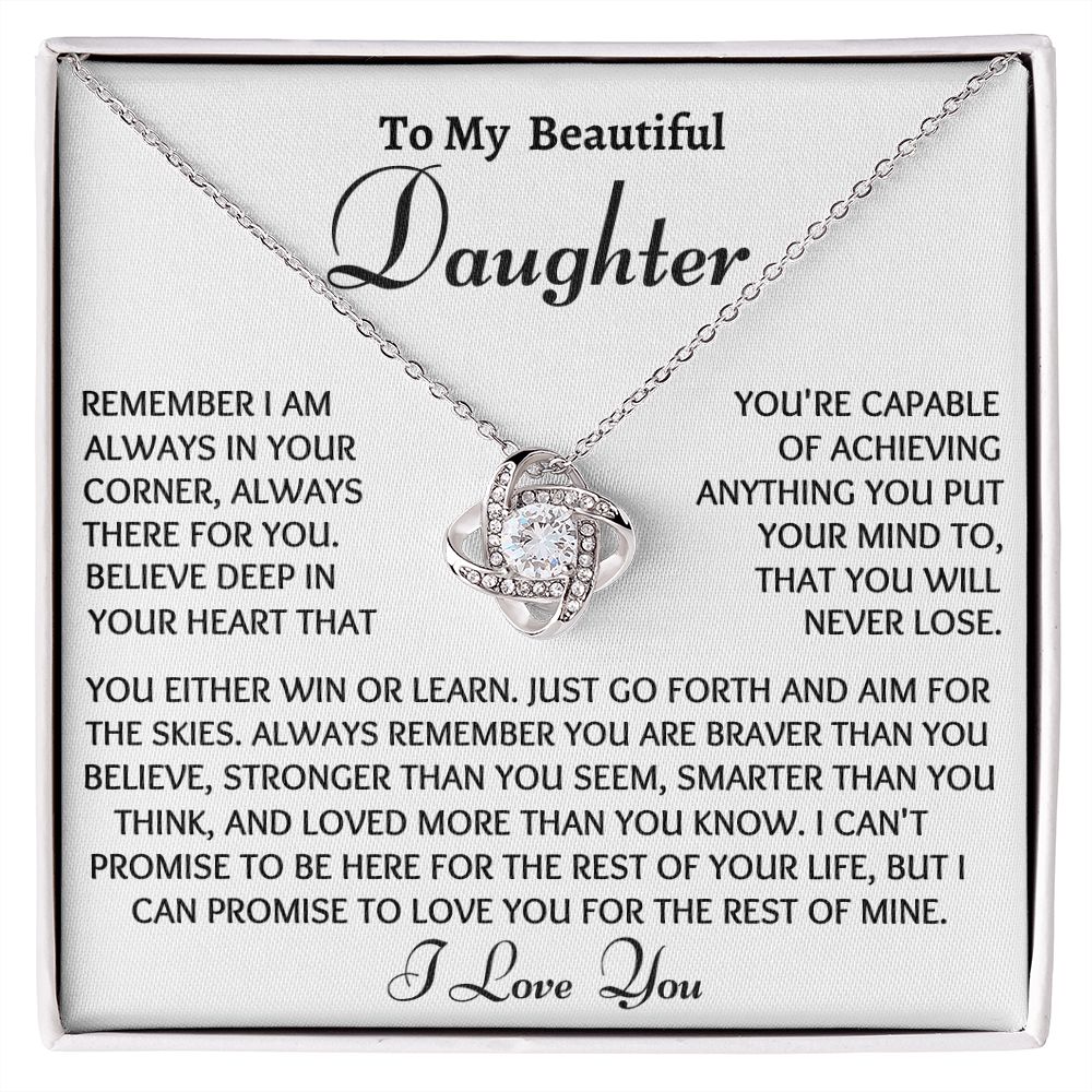 Ready Daughter Love Knot Necklace, Birthday Gift From Dad or Mom to Daughter, Christmas Gift For Her, Daughter Gift