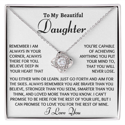 Ready Daughter Love Knot Necklace, Birthday Gift From Dad or Mom to Daughter, Christmas Gift For Her, Daughter Gift