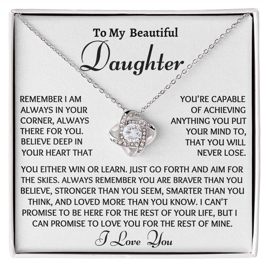 Ready Daughter Love Knot Necklace, Birthday Gift From Dad or Mom to Daughter, Christmas Gift For Her, Daughter Gift