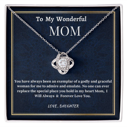 To My Wonderful Mom Love Knot Necklace, Mother's Day Jewelry Gift For Her, Daughter To Mother Gift, Unique Mother's Day Gift, Birthday Gift For A Wonderful Mother.