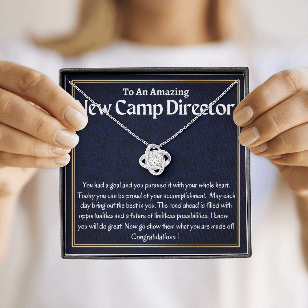 To An Amazing New Camp Director Love Knot Necklace, New Camp Director Appreciation Gift, Congratulations Gift For Her, Meaningful Jewelry.