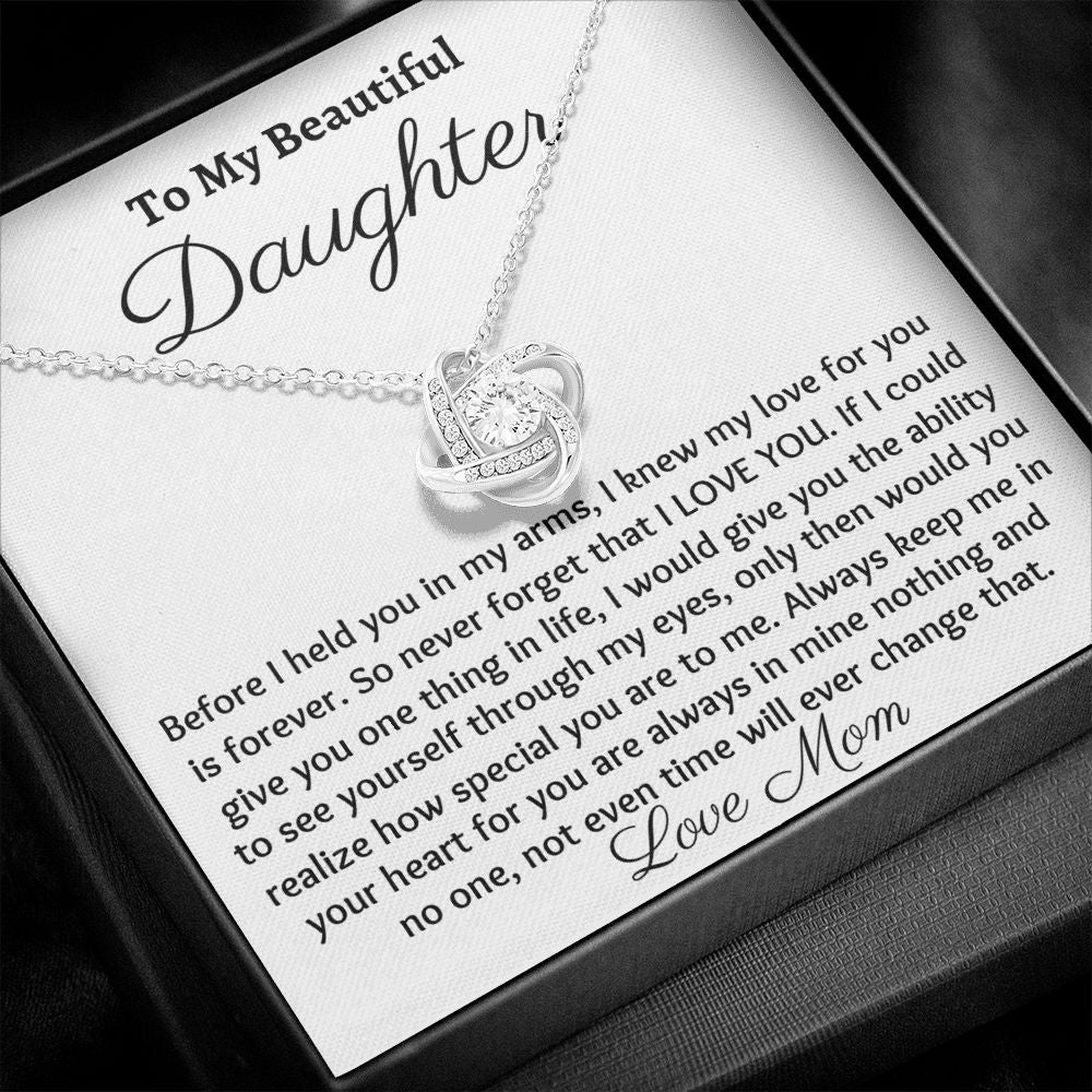 To My Beautiful Daughter, Love Knot Necklace, Christmas Gift, Meaningful Gift, Birthday Gift, From Loving Mom,