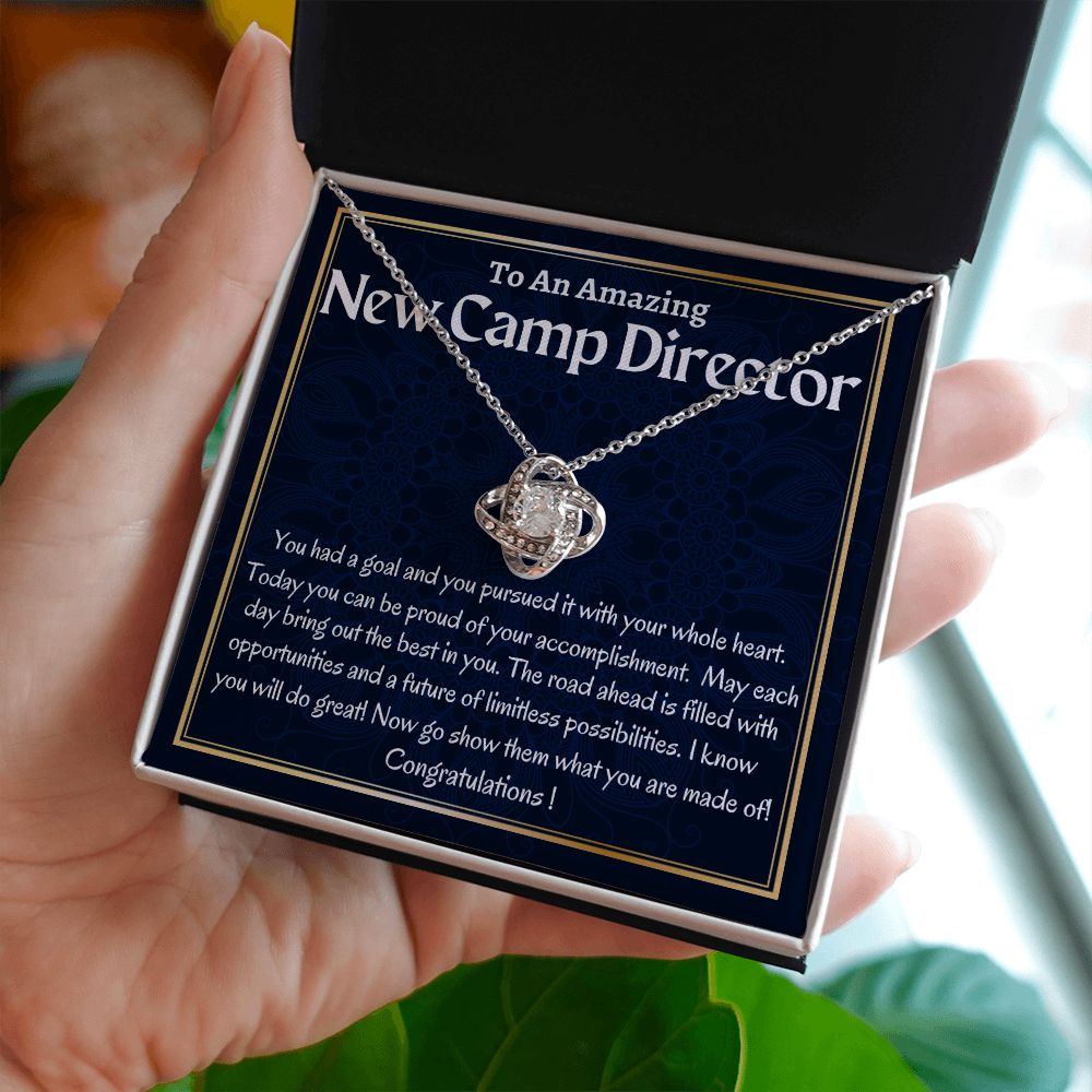 To An Amazing New Camp Director Love Knot Necklace, New Camp Director Appreciation Gift, Congratulations Gift For Her, Meaningful Jewelry.