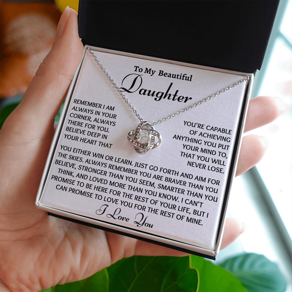 Ready Daughter Love Knot Necklace, Birthday Gift From Dad or Mom to Daughter, Christmas Gift For Her, Daughter Gift