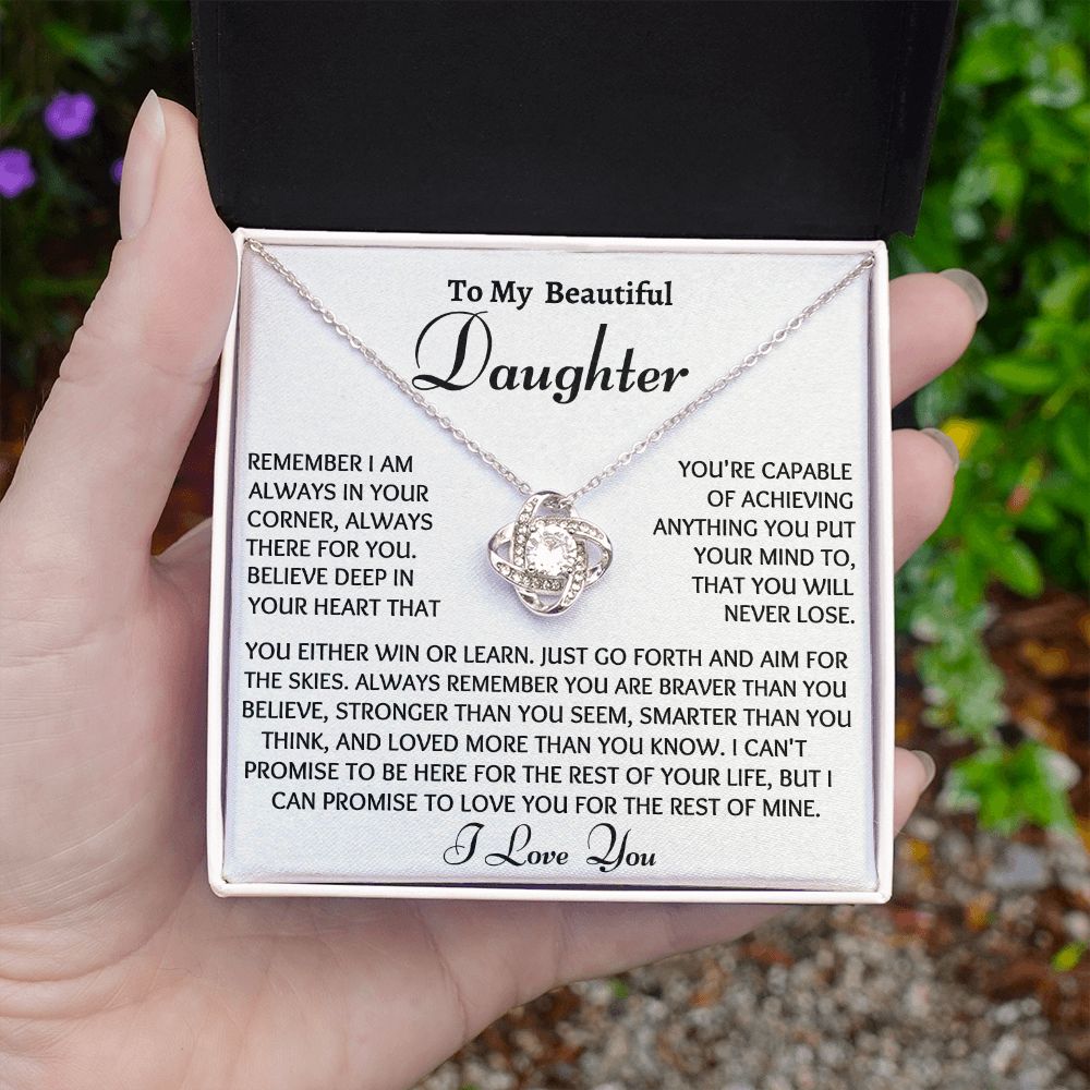 Ready Daughter Love Knot Necklace, Birthday Gift From Dad or Mom to Daughter, Christmas Gift For Her, Daughter Gift