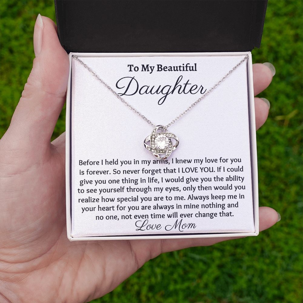 To My Beautiful Daughter, Love Knot Necklace, Christmas Gift, Meaningful Gift, Birthday Gift, From Loving Mom,