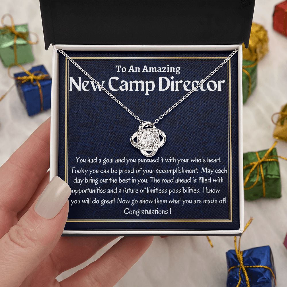 To An Amazing New Camp Director  Love Knot Necklace, New Camp Director Jewelry Gift, Camp Director Necklace  Gift, Congratulations Gift For Her.