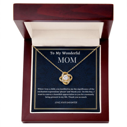 To My Wonderful Mom Love Knot Necklace, Mom's Birthday Gift,  Mothers Day Gift For A Wonderful Mom, Son To Mother Gift, Daughter To Mother Gift, Appreciation Gift For  a Wonderful Mom.