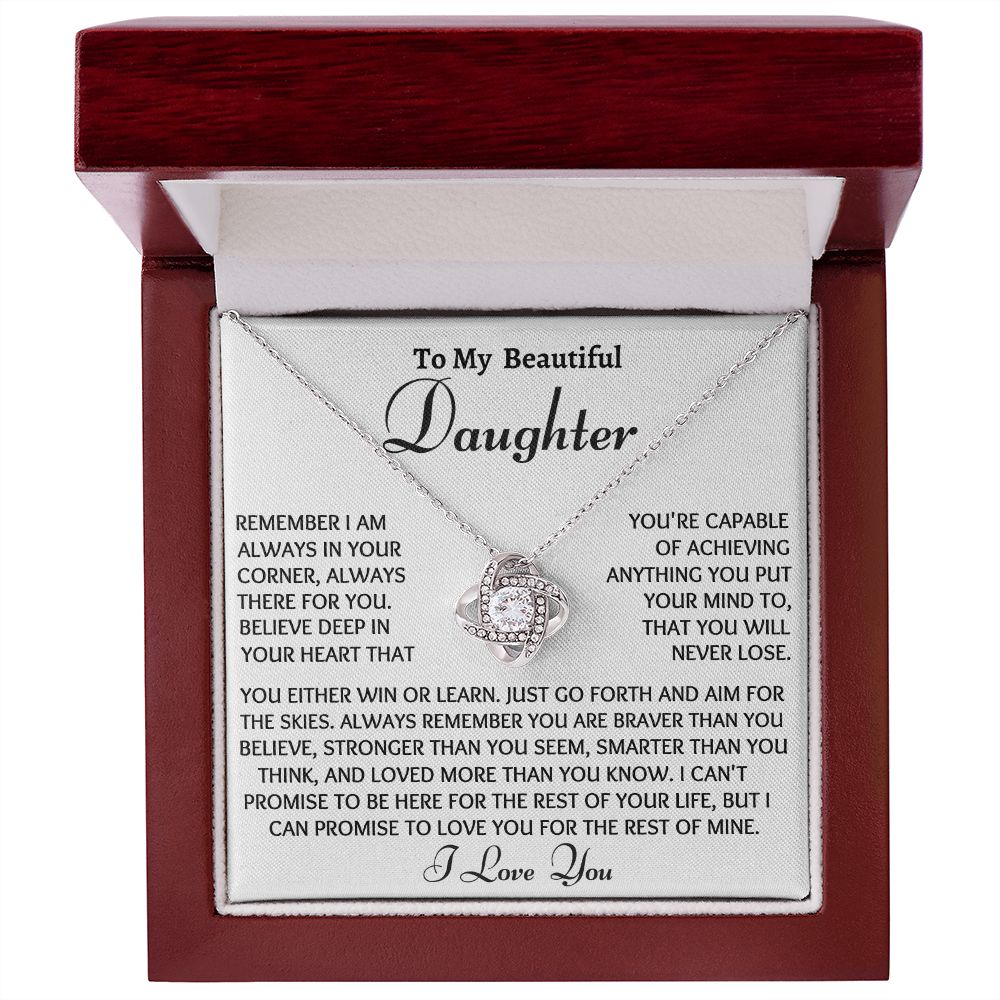 Ready Daughter Love Knot Necklace, Birthday Gift From Dad or Mom to Daughter, Christmas Gift For Her, Daughter Gift