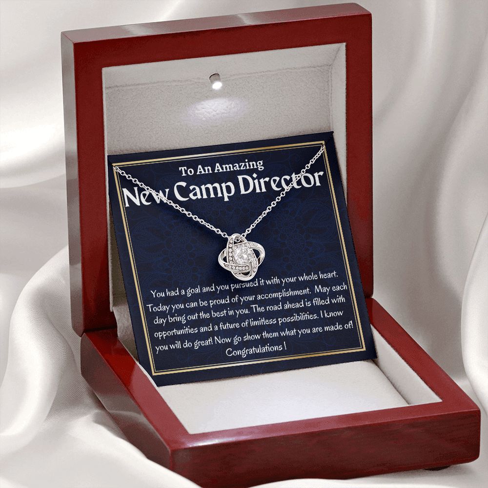 To An Amazing New Camp Director Love Knot Necklace, New Camp Director Appreciation Gift, Congratulations Gift For Her, Meaningful Jewelry.