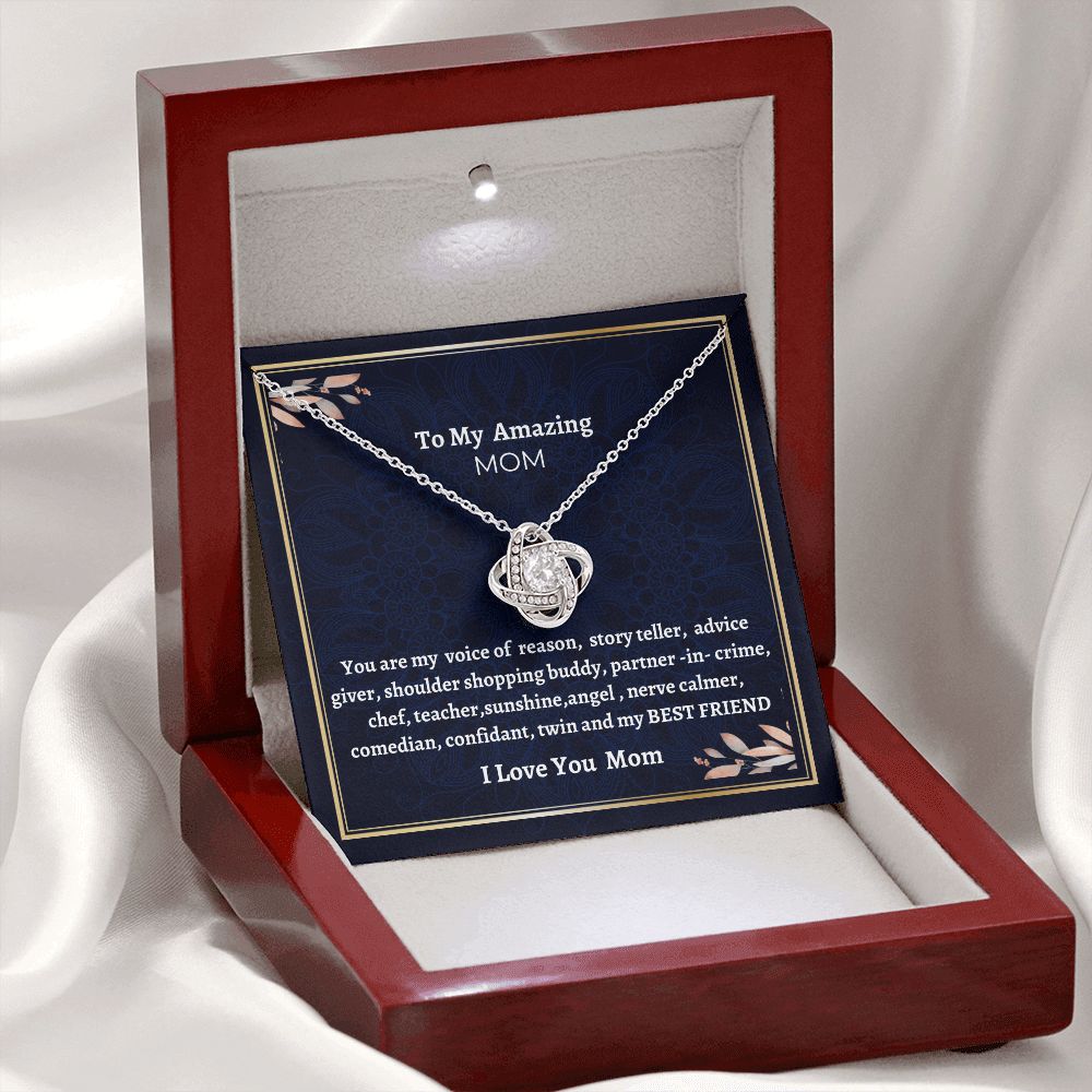 To My Amazing Mom Love Knot Necklace, Birthday Gift For Amazing Mom, Daughter To Mother Jewelry, Mothers Day Gift, Unique Message Gift, Women jewelry.