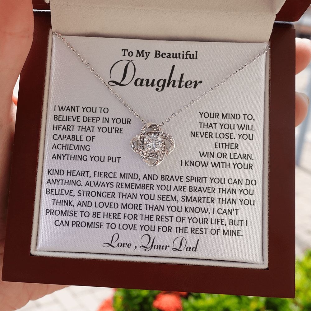 To My Daughter Love Knot Necklace, Birthday Gift From Dad, Christmas Gift For Her, Dad to Daughter Gift.