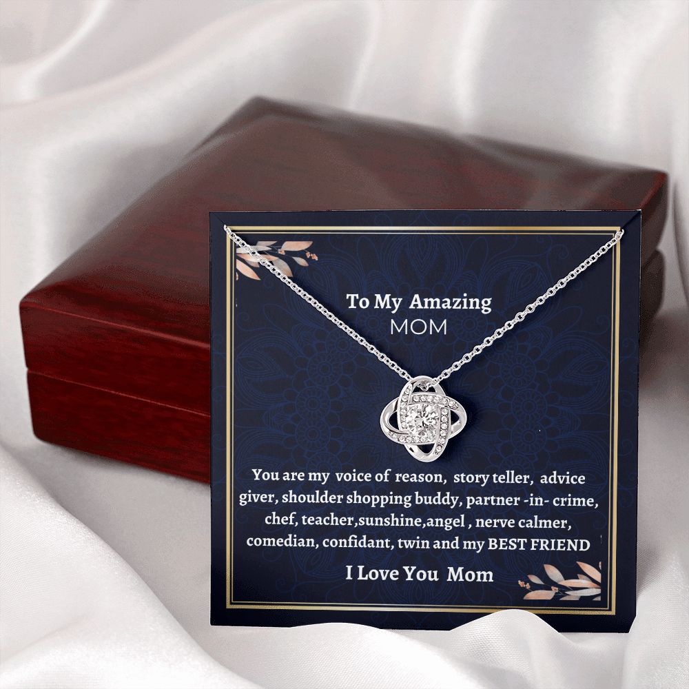 To My Amazing Mom Love Knot Necklace, Birthday Gift For Amazing Mom, Daughter To Mother Jewelry, Mothers Day Gift, Unique Message Gift, Women jewelry.