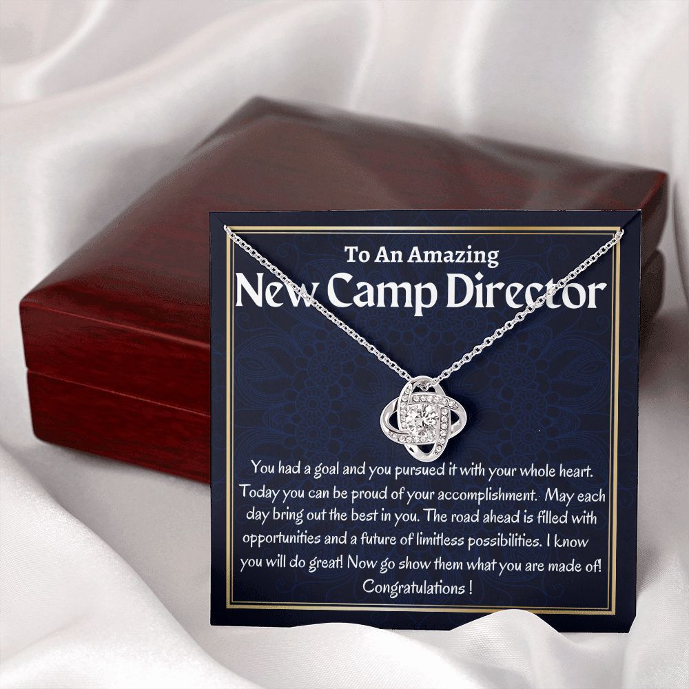 To An Amazing New Camp Director Love Knot Necklace, New Camp Director Appreciation Gift, Congratulations Gift For Her, Meaningful Jewelry.