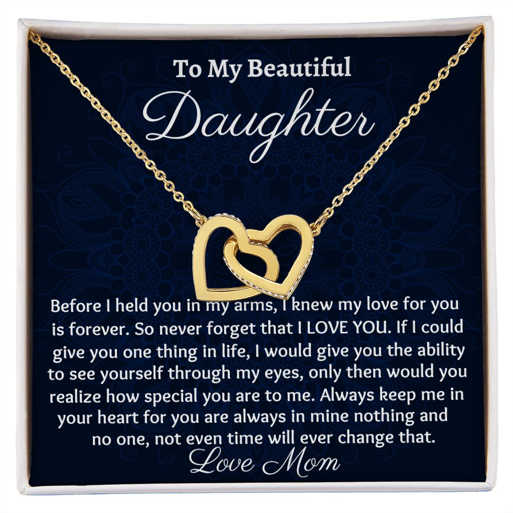 Ready To My Beautiful Daughter, Interlocking Hearts Necklace, Christmas Gift, Meaningful Gift, Birthday Gift, From Loving Mom, I Love You.