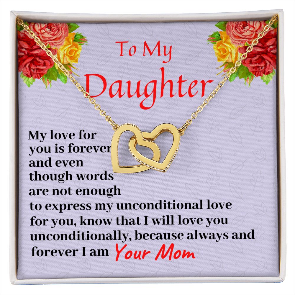To My Daughter, Interlocking Hearts Necklace, Birthday Gift For Her, Christmas Gift, From Loving Mom.