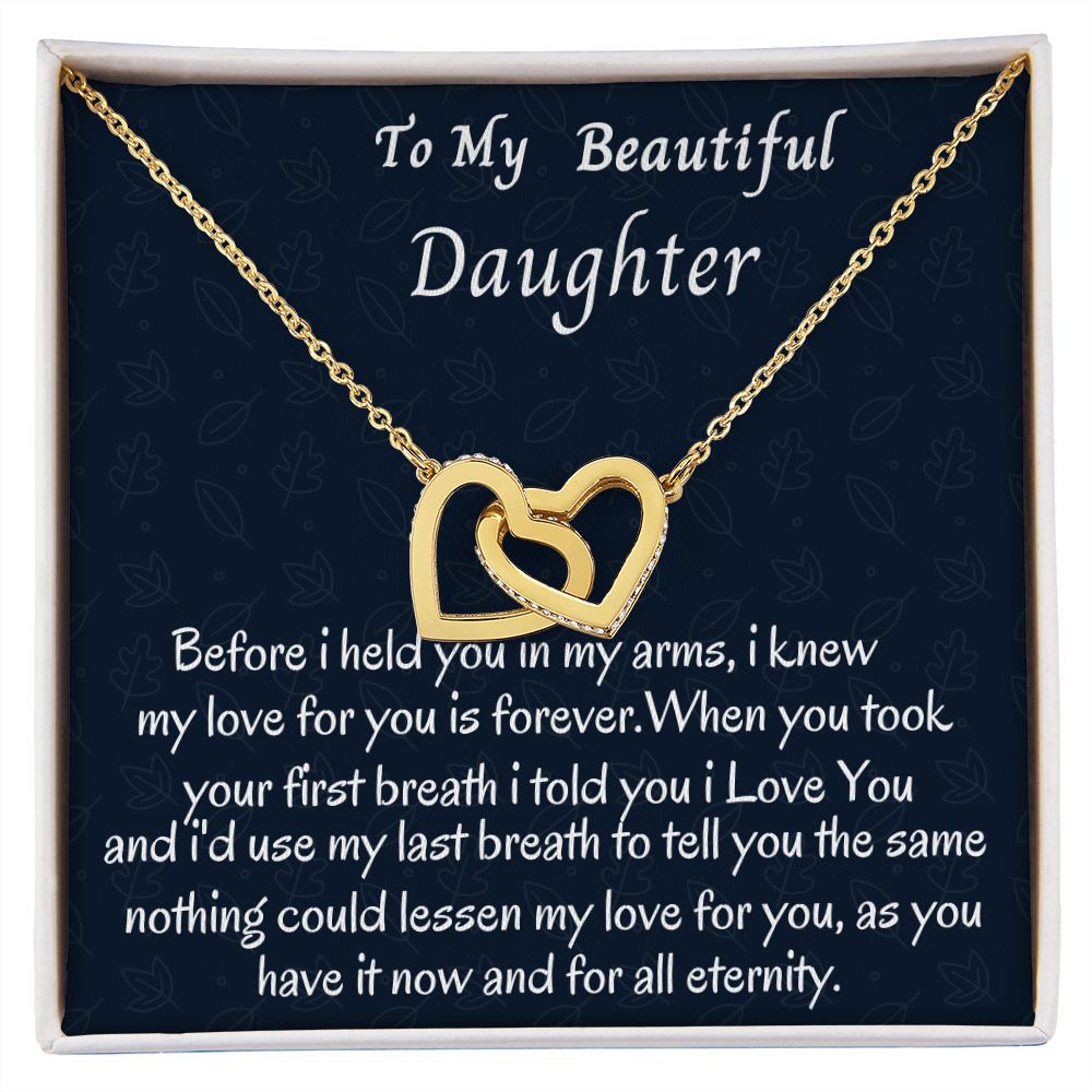 To My Beautiful Daughter Interlocking Hearts Necklace, Birthday Gift For Her, Graduation Gift For My Beautiful Daughter, Custom Name Necklace, Mom To Daughter Gift.