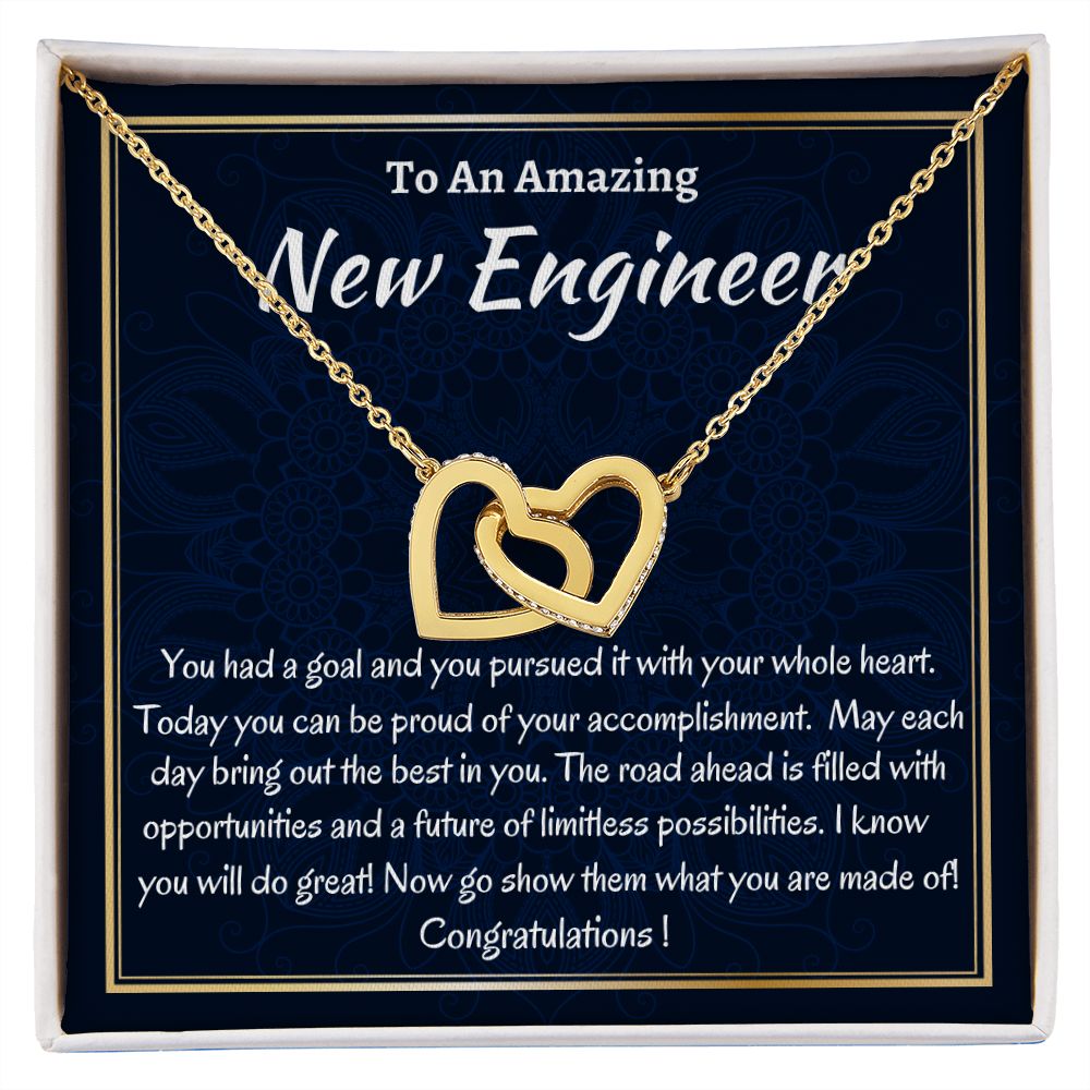To An Amazing New Engineer Interlocking Hearts Necklace, Future Engineer Graduation Gift, Graduation Gift For New Engineer, Congratulations Jewelry.
