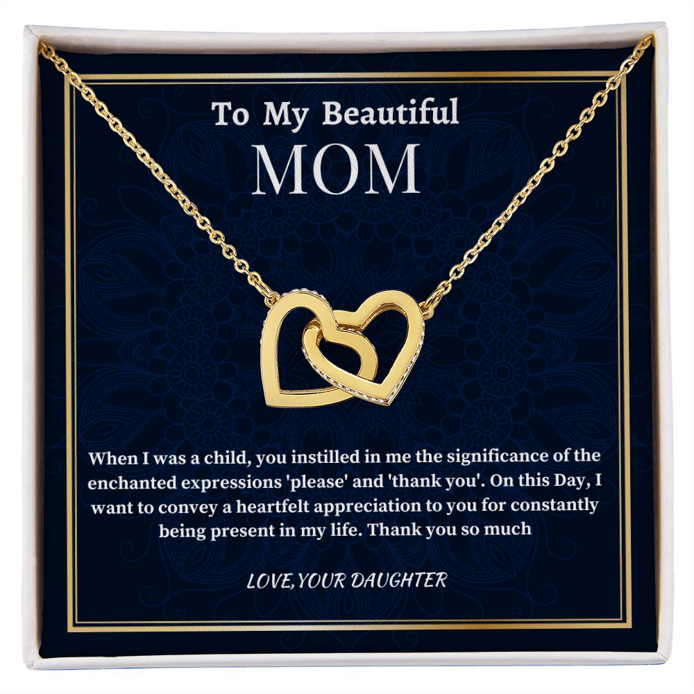 To My Beautiful Mom Interlocking Hearts Necklace, Birthday Gift For Beautiful Mom, Daughter To Mother Gift, Appreciation Gift For Mom..
