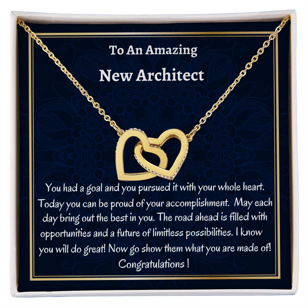 To An Amazing New Architect Interlocking Hearts Necklace, Graduation Gift, New Architect Congratulations Gift. Women Jewelry