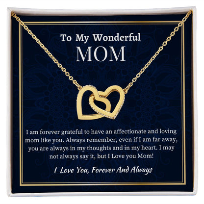 To My Wonderful Mom Interlocking Hearts Necklace, Mom's Birthday Gift,  Mothers Day Gift For A Wonderful Mom, Son To Mother Gift, Daughter To Mother Gift, Appreciation Gift For  a Wonderful Mom.