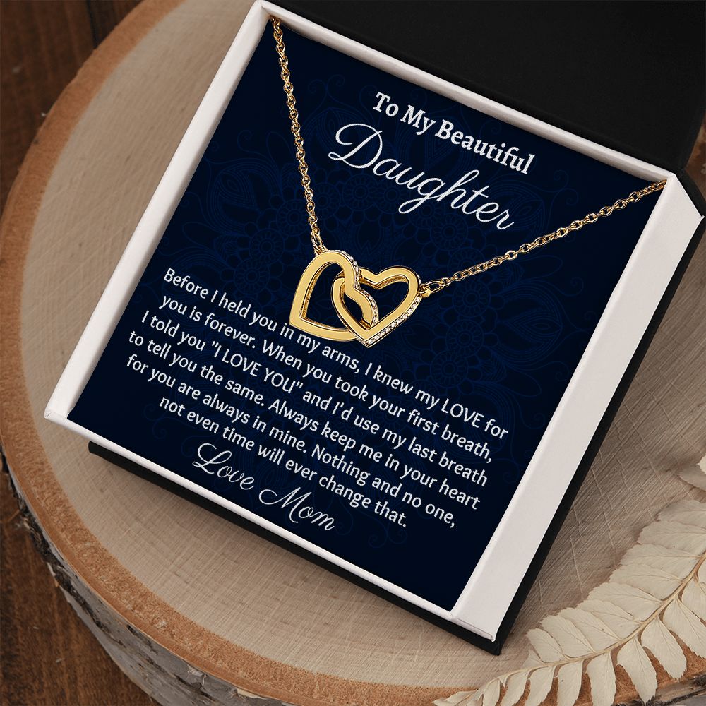 Ready To My Beautiful Daughter, Interlocking Hearts Necklace, Christmas Gift, Meaningful Gift, Birthday Gift, From Loving Mom.