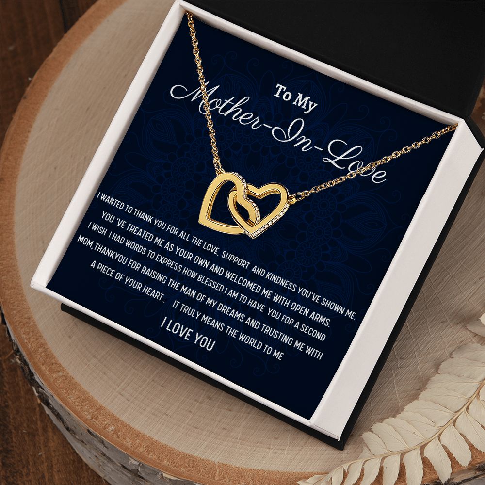 To My Mother-In- Love Interlocking Hearts Necklace, Birthday Gift For Mother -In- Love, Husband's Mom Gift, Wedding Anniversary Gift, Women Gift, Meaningful Gift,  Retirement Gift From Daughter In Law.