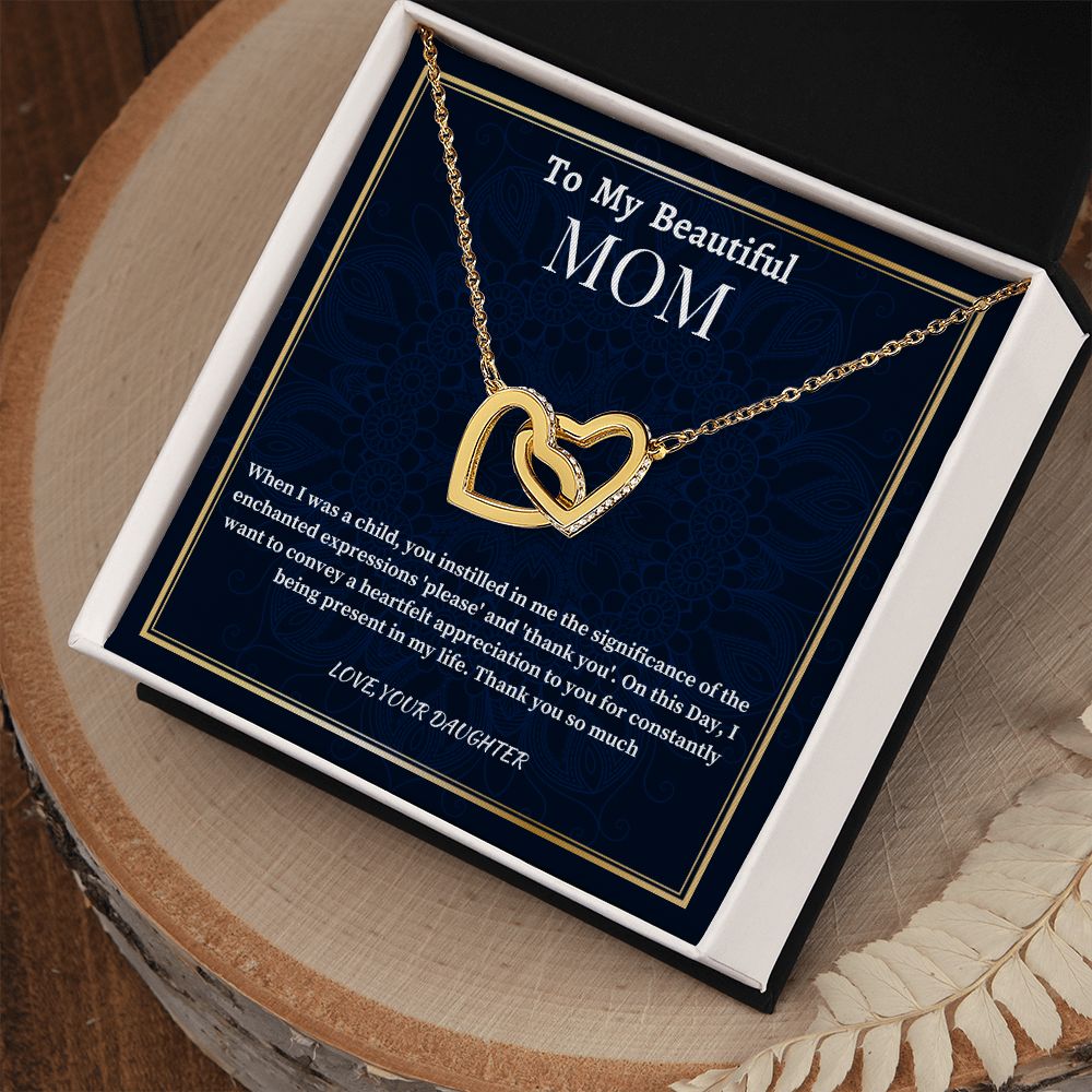 To My Beautiful Mom Interlocking Hearts Necklace, Birthday Gift For Beautiful Mom, Daughter To Mother Gift, Appreciation Gift For Mom..