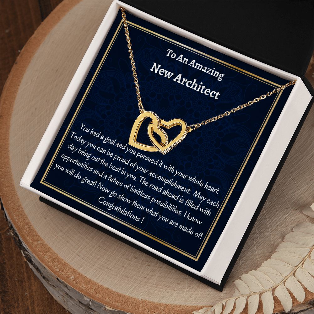 To An Amazing New Architect Interlocking Hearts Necklace, Graduation Gift, New Architect Congratulations Gift. Women Jewelry