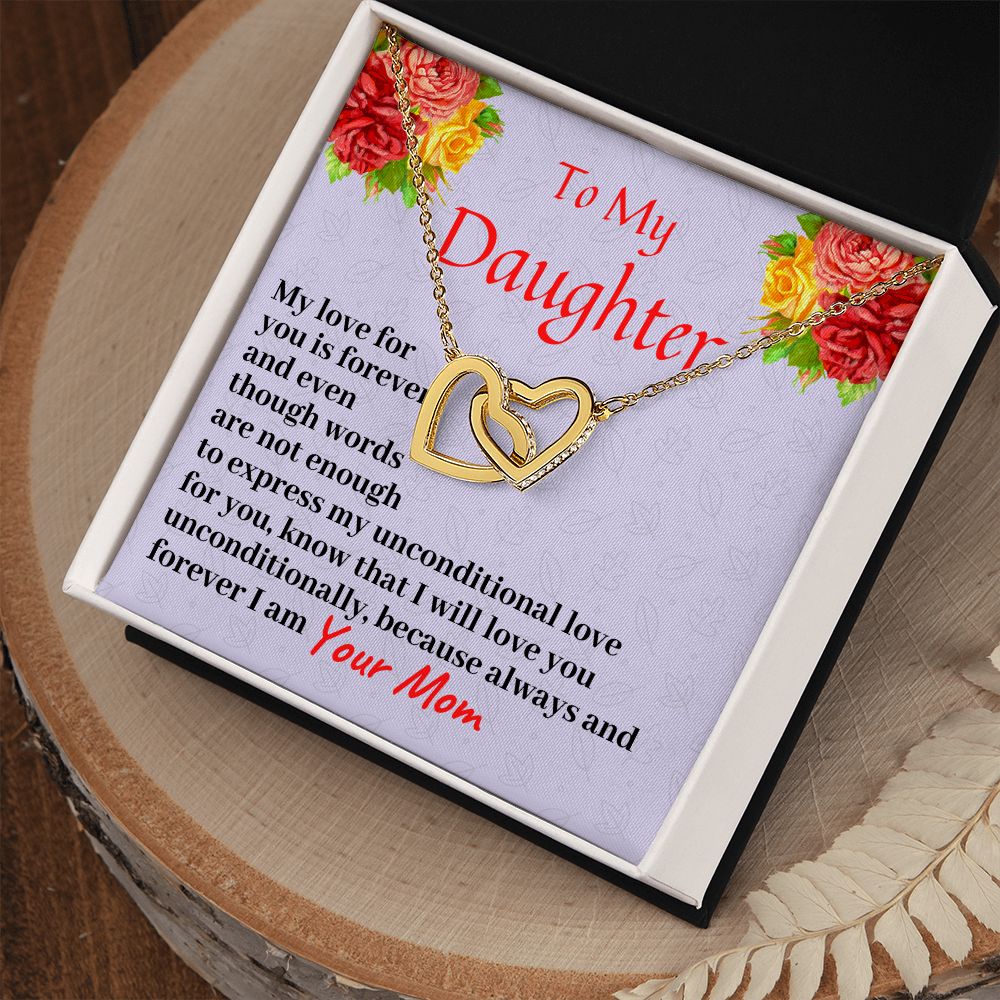 To My Daughter, Interlocking Hearts Necklace, Birthday Gift For Her, Christmas Gift, From Loving Mom.