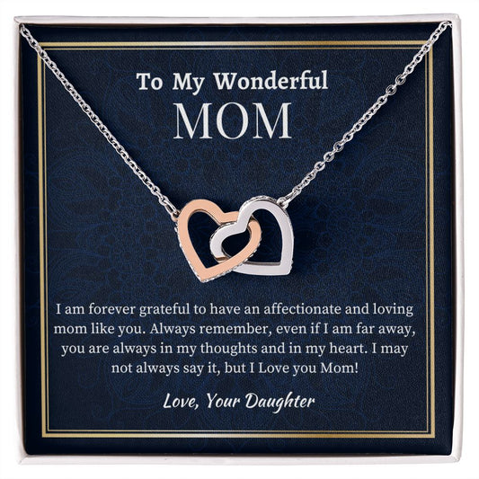 To My Amazing Mom Interlocking Hearts Necklace, Birthday Gift For Mom, Mothers Day Gift, Meaningful Gift, Daughter To Mother Gift, I Love You Mom.
