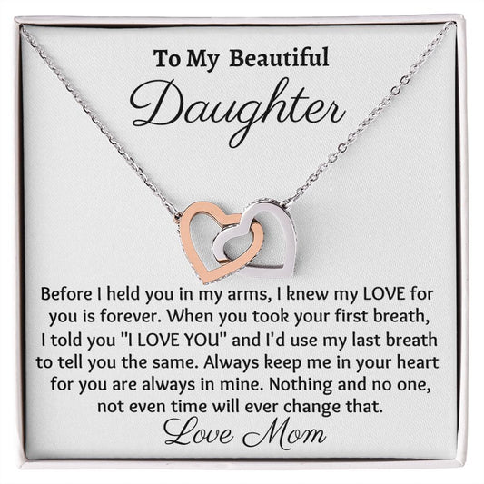 To My Beautiful Daughter, Interlocking Hearts Necklace, Christmas Gift, Meaningful Gift, Birthday Gift, From Loving Mom, Appreciation  Gift.