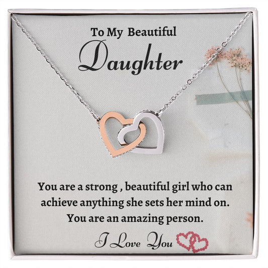 To My Beautiful Daughter Interlocking Hearts Necklace, Birthday Gift For Daughter, Graduation Jewelry Gift, Mom To Daughter, Dad To Daughter Gift.