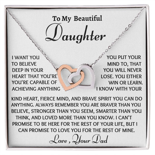 To My Daughter Interlocking Hearts Necklace, Birthday Gift From Dad, Christmas Gift For Her, Dad to Daughter Gift.