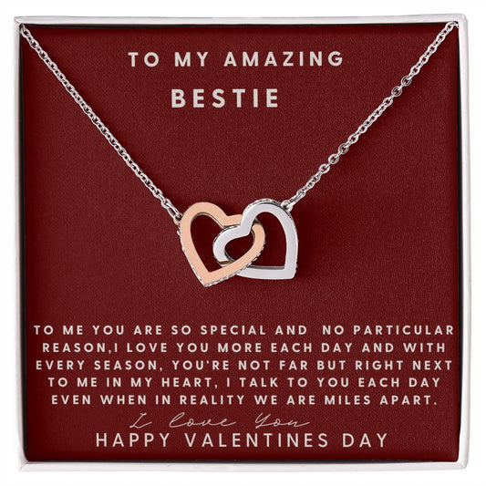 To My Amazing Bestie Interlocking Hearts Necklace, Valentines Gift For Best Friend, Women Jewelry Gift, Gift For Her, To My Amazing Best Friend, I Love You.