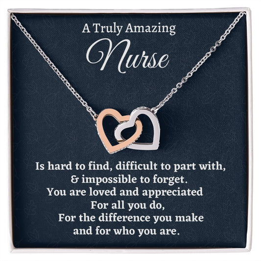 To A Truly Amazing Nurse, Interlocking Hearts Necklace, Appreciation Gift For Nurse Mom, Mothers Day Gift, Christmas Gift, Women Jewelry, From Proud Son.