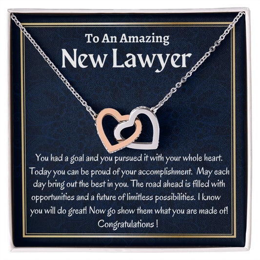 To An Amazing New Lawyer Interlocking Hearts Necklace, Congratulations Gift For A New Lawyer, Future Lawyer Gift, Graduation Gift For Her, Unique  Graduation Jewelry.