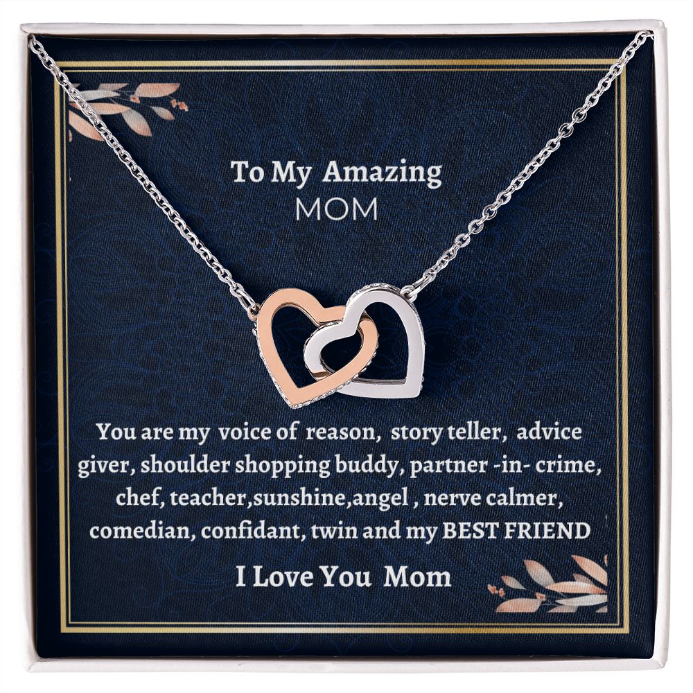 To My Amazing Mom Interlocking Hearts Necklace, Birthday Gift For Amazing Mom, Daughter To Mom Gift, Meaningful Jewelry Gift, Mothers Day Gift.