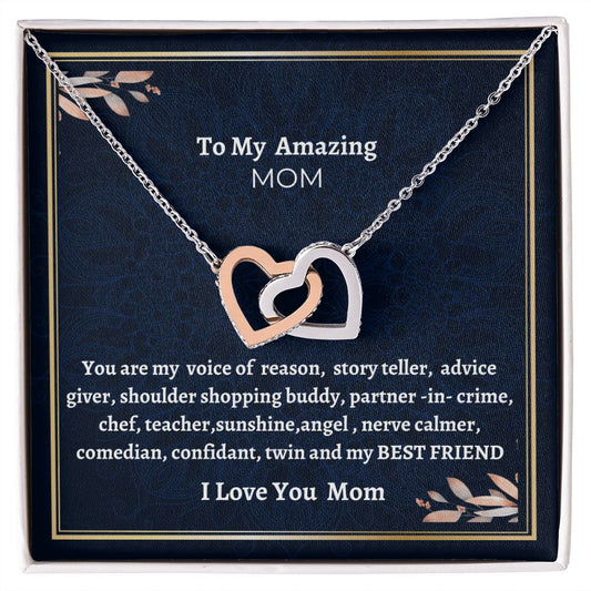 To My Amazing Mom Interlocking Hearts Necklace, Birthday Gift For Amazing Mom, Daughter To Mom Gift, Meaningful Jewelry Gift, Mothers Day Gift.