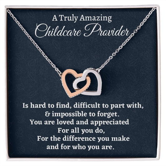 A Truly Amazing Childcare Provider Gift, Appreciation Gift For A Childcare Provider, Interlocking Hearts Necklace , Jewelry Gift For Women, Christmas Gift.