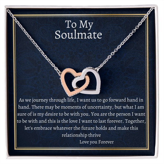 To My Soulmate Interlocking Hearts Necklace, Anniversary Gift, Sentimental Gift, Soulmate Jewelry Gift, Valentine's Day Gift.