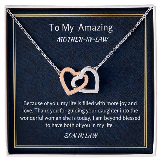 To My Amazing Mother In Law Interlocking Hearts Necklace, Birthday Gift For Amazing Mother In Law, Wedding Day Gift,  From Groom Gift To Mother In Law, Appreciation Gift, Women Jewelry.