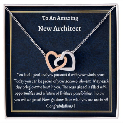 To An Amazing New Architect Interlocking Hearts Necklace, Graduation Gift, New Architect Congratulations Gift. Women Jewelry