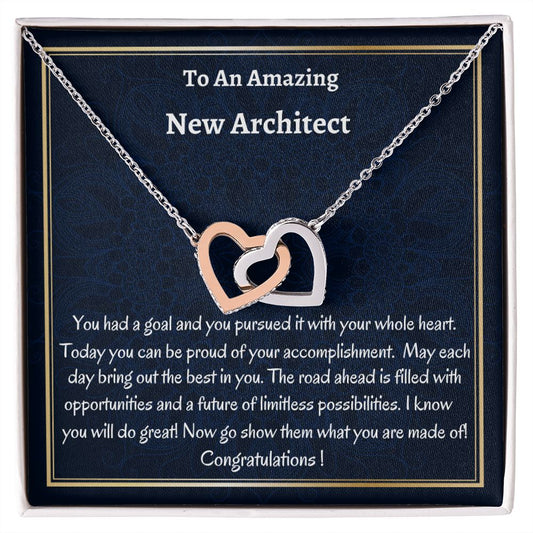To An Amazing New Architect Interlocking Hearts Necklace, Graduation Gift, New Architect Congratulations Gift. Women Jewelry