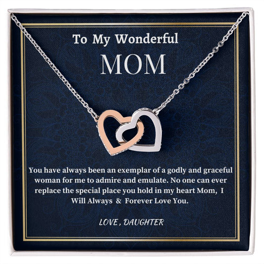 To My Wonderful Mom Interlocking Hearts Necklace, Mother's Day Jewelry Gift For Her, Daughter To Mother Gift, Birthday Gift For A Wonderful Mom, I Love You Mom.