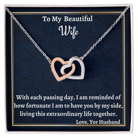 To My Beautiful Wife Interlocking Hearts Necklace, Anniversary Gift For Her, Husband To Wife Gift, Valentine Jewelry Gift For Her, I Love You
