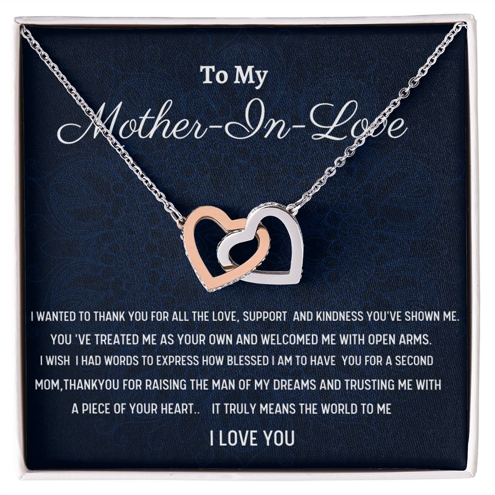 To My Mother-In- Love Interlocking Hearts Necklace, Birthday Gift For Mother -In- Love, Husband's Mom Gift, Wedding Anniversary Gift, Women Gift, Meaningful Gift,  Retirement Gift From Daughter In Law.