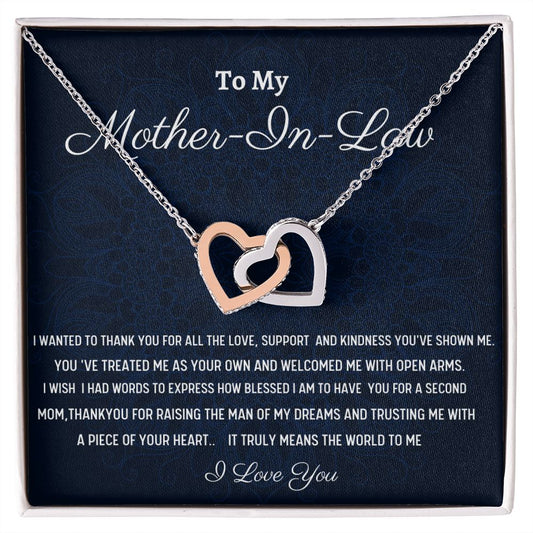 To My Mother-In-Law Interlocking Hearts Necklace, Birthday Gift For Mother In Law, Mothers Day Gift, Wedding Anniversary Gift, Women Jewelry Gift, From Daughter In Law.